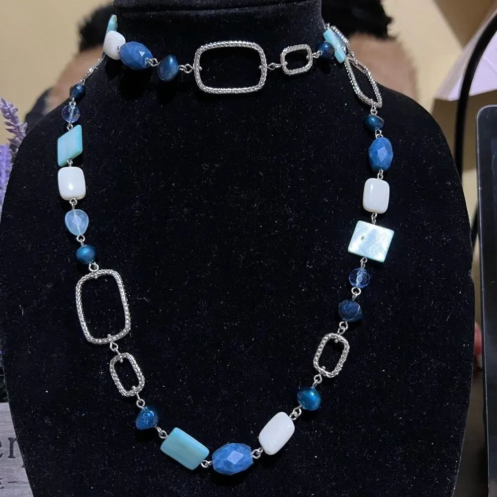 Lia Sophia Vista Blue Stone & Bead Necklace